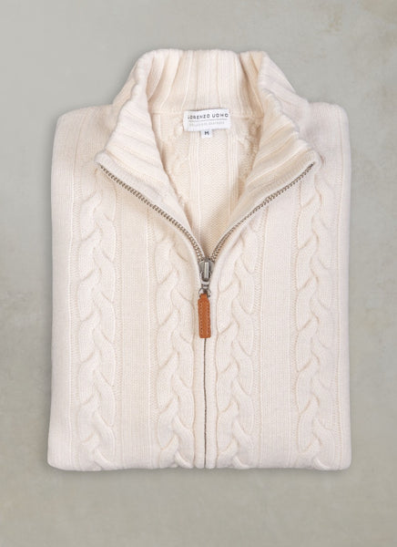 Men's Aspen Cable Full Zip Up Cashmere Sweater in Heather Grey – Lorenzo  Uomo