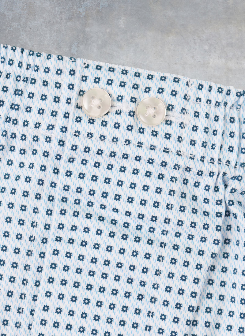 The Perfect 2-Button Knit Boxer in Light Blue and Navy Mini Medallions