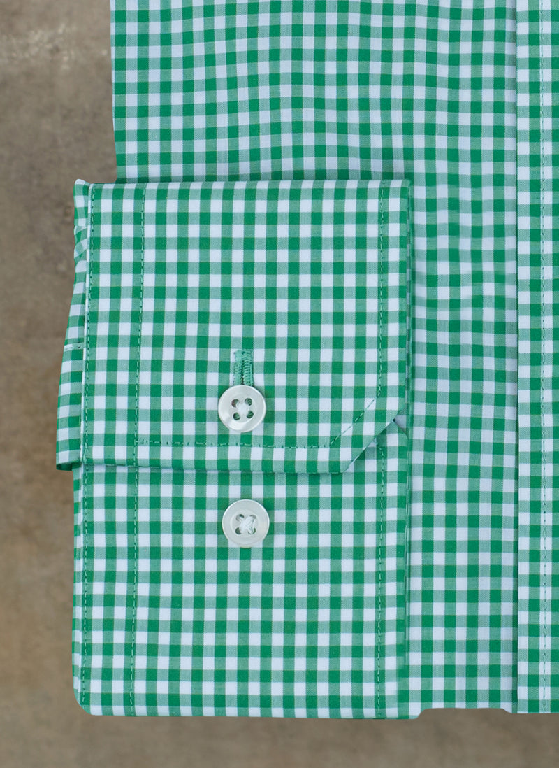 William Fullest Fit Shirt in Green and White Mini Gingham Cuff