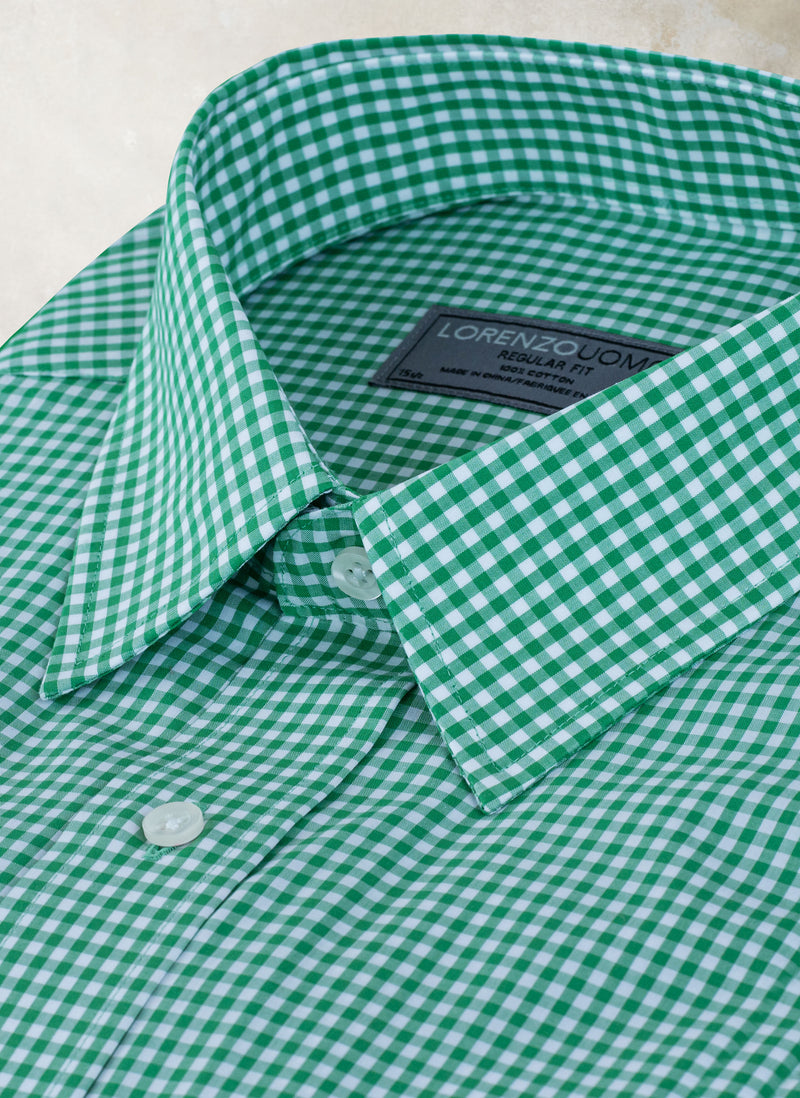 William Fullest Fit Shirt in Green and White Mini Gingham Collar