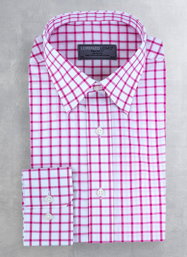 William Fullest Fit Shirt in Pink and White Large Windowpane