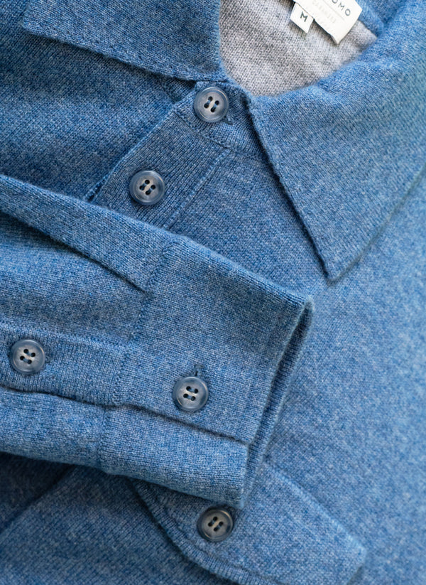 detailed image of Men's Bergamo Cashmere Long Sleeve Shirt Sweater With Buttons in Navy
