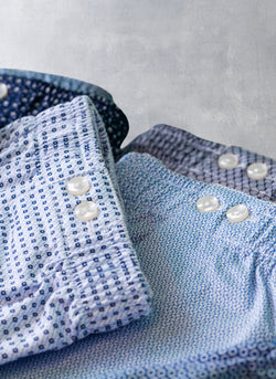 The Perfect 2-Button Knit Boxer in Light Blue Geo Print