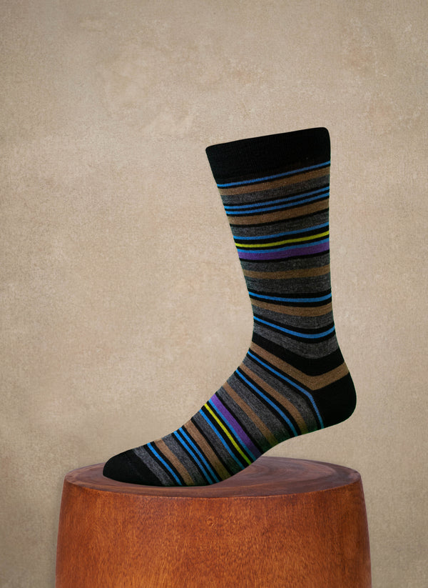 Multi Stripe Sock in Black and Brown