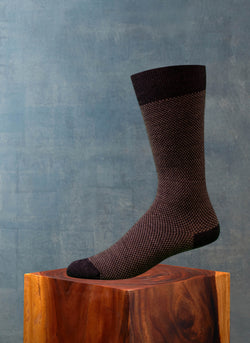 Merino Wool Checker Sock in Brown