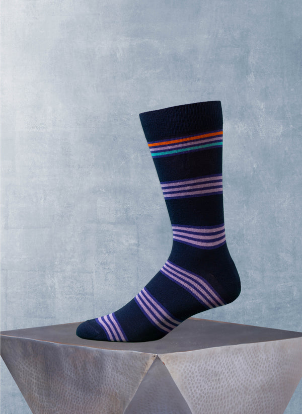 Bright Stripe Sock in Navy