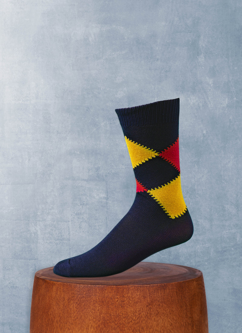 Egyptian Cotton Argyle Sock in Red and Yellow