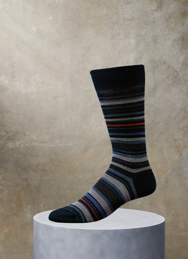 Merino Wool Bright Thin Stripe Sock in Navy