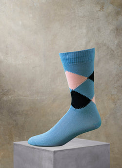 Egyptian Cotton Argyle Sock in Light Pink and Dark Navy