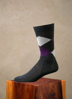 Egyptian Cotton Argyle Sock in Purple and Light Grey