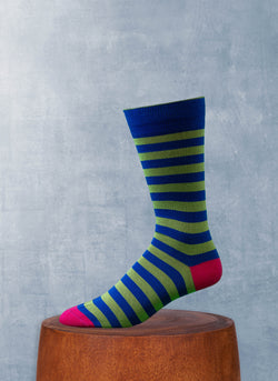 Merino Wool Rugby Stripe Sock in Lime Green and Fuchsia