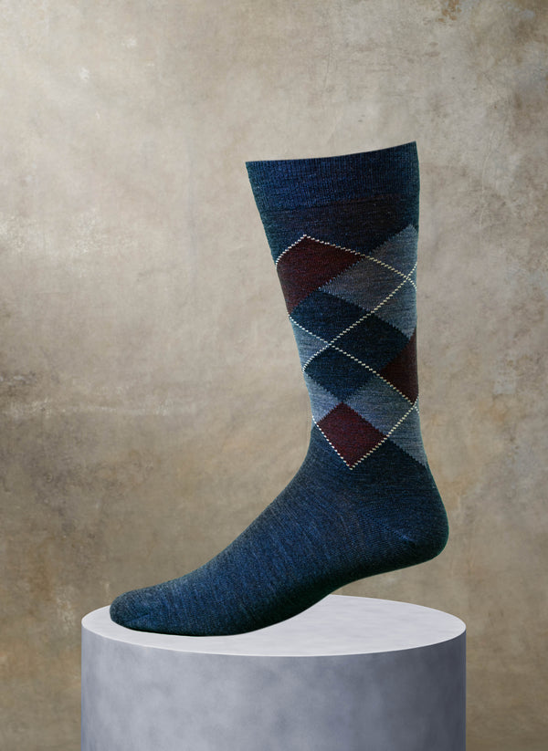 Merino Wool Argyle Sock in Denim