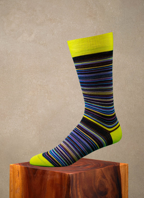 Merino Wool Thin Stripe Sock in Lime Green