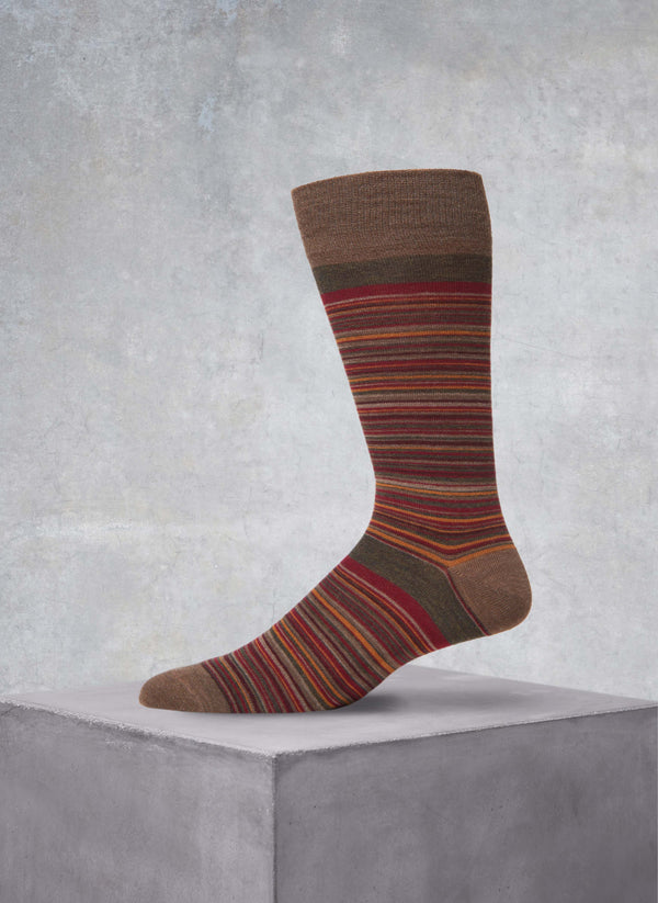 Big and Tall Merino Wool Thin Stripe Sock in Brown