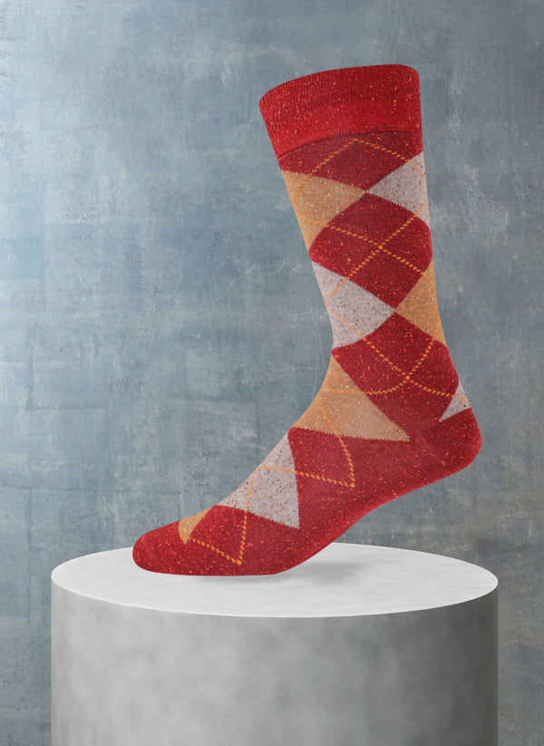 Silk Argyle Sock in Red
