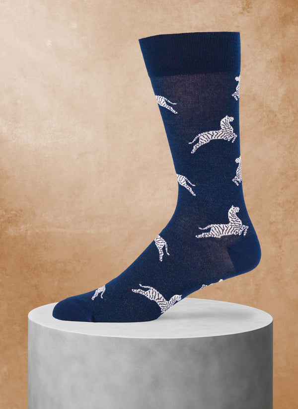Zebra Sock in Navy