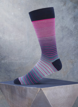 Space Dyed Faded Stripe Sock in Navy