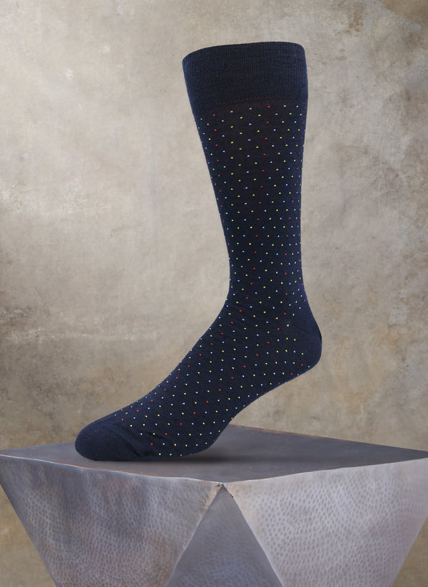 Merino Wool Pin Dot Sock in Navy