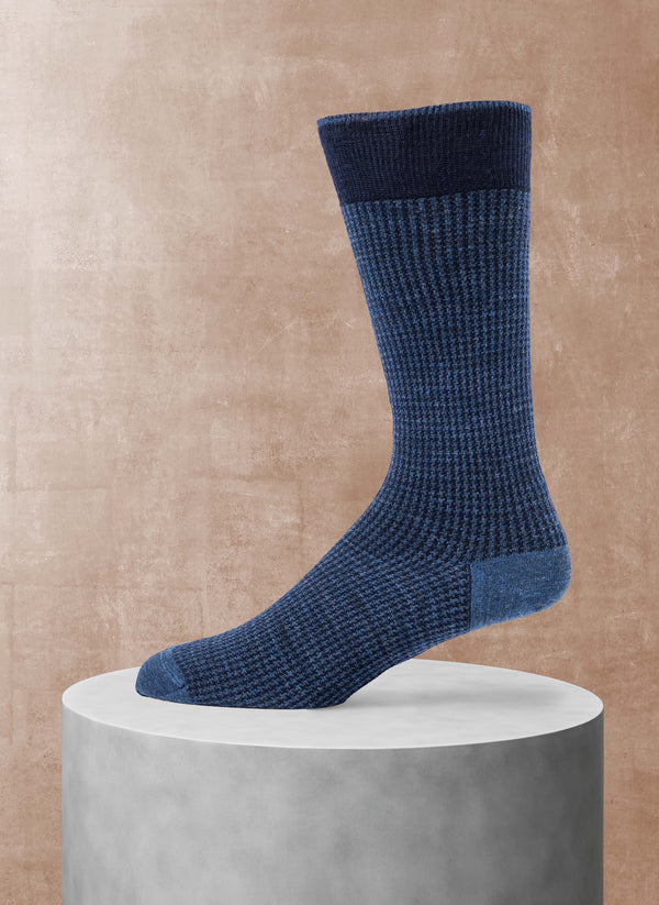 Merino Wool Houndstooth Sock in Navy and Denim