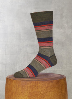 Big and Tall Merino Wool Oxford Mille Stripe Sock in Olive