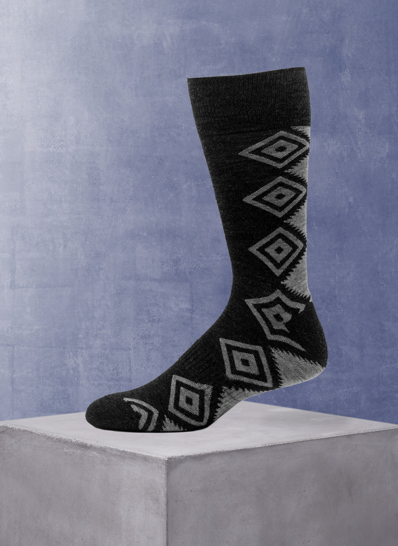 Merino Wool Aztec Cushion Foot Sock in Charcoal