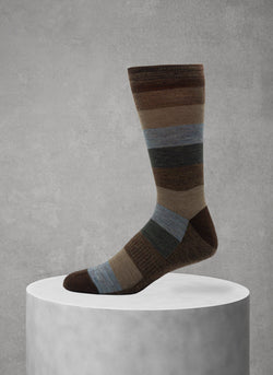 Merino Wool Color Block Cushion Foot Sock in Taupe