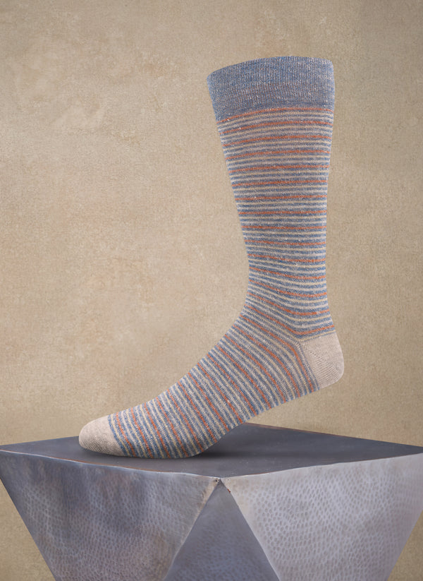 Supple Italian Linen Thin Multi Stripe Sock in Caramel