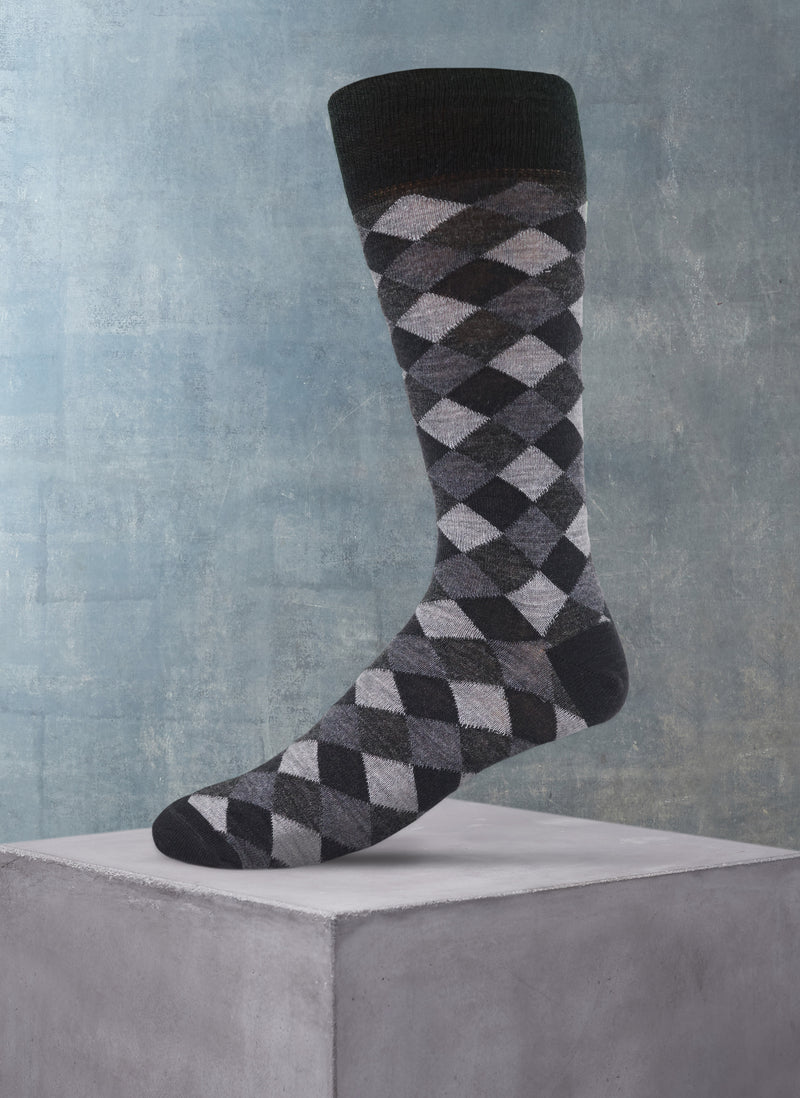 Merino Wool Diamond Sock in Black and Charcoal