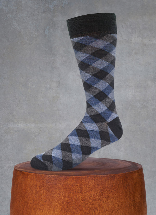 Merino Wool Diamond Sock in Navy and Black