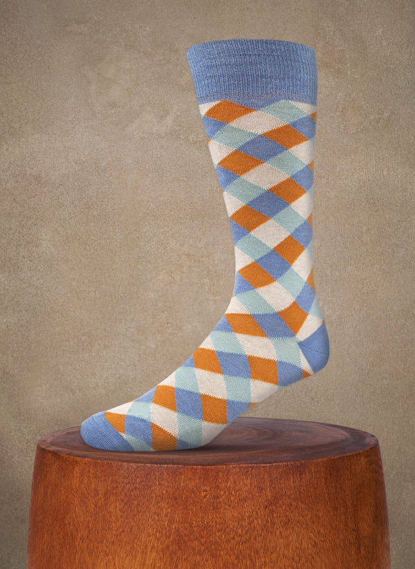 Merino Wool Diamond Sock in Blue and Orange