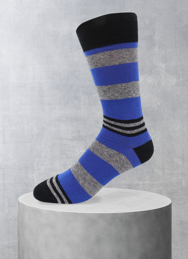 Multi Stripe Sock in Black and Royal Blue