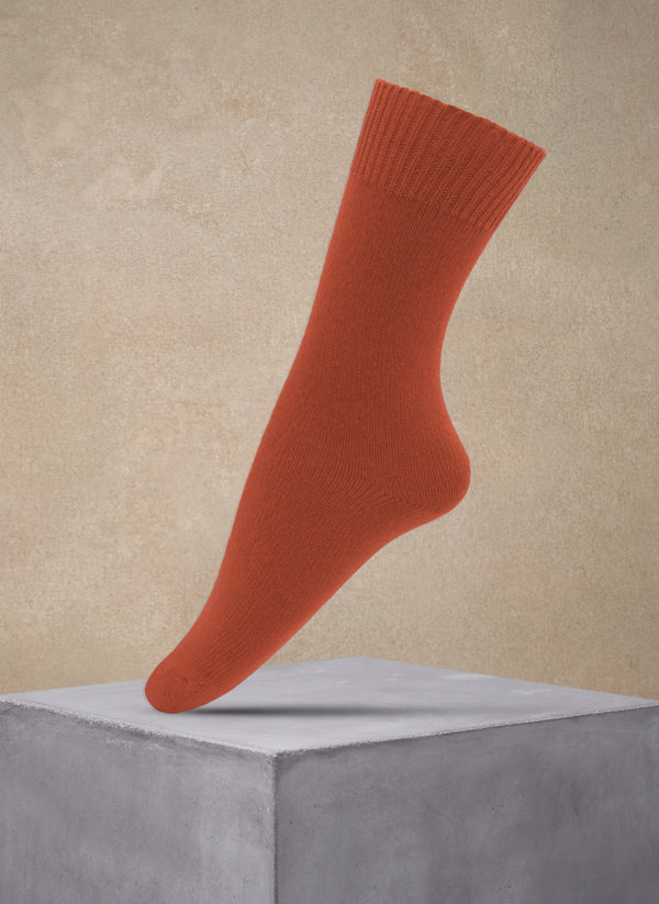 Women's Flat Knit Cashmere Blend Sock in Ginger