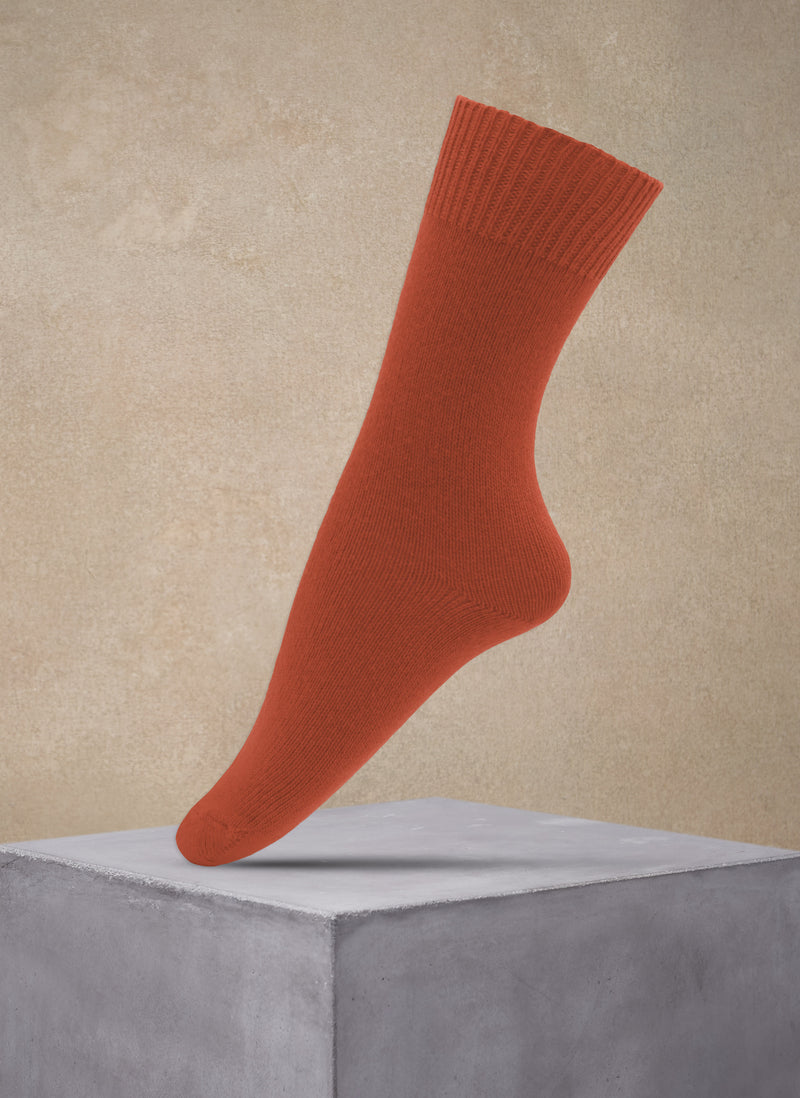 Women's Flat Knit Cashmere Blend Sock in Ginger