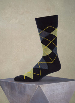 Big and Tall Merino Wool Argyle Sock in Denim and Green