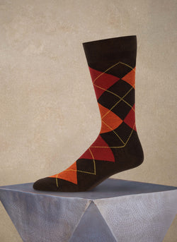 Big and Tall Merino Wool Argyle Sock in Orange and Red