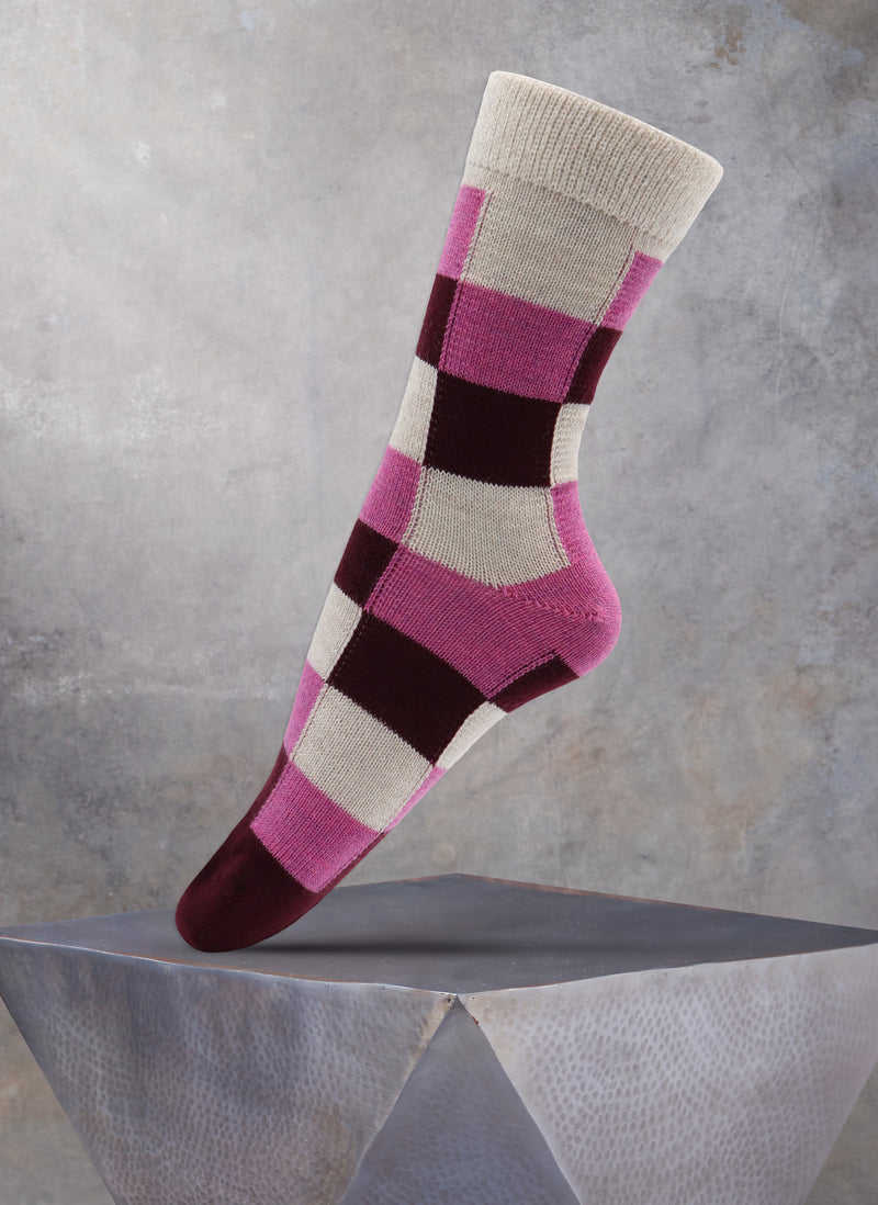 pink woollen walking socks with cushion foot in Exmoor Horn wool