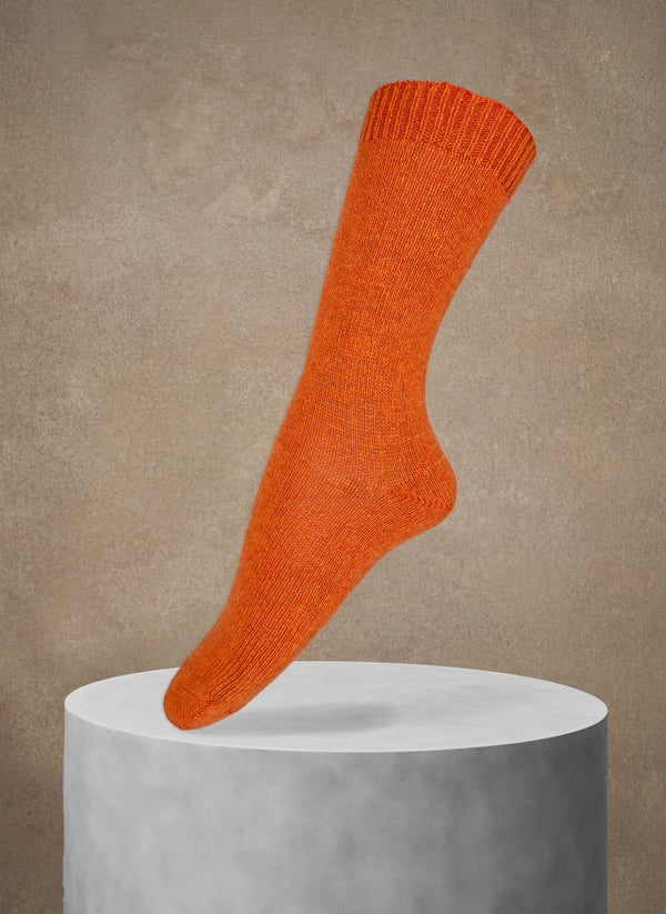 Women's Flat Knit Cashmere Blend Sock in Rust