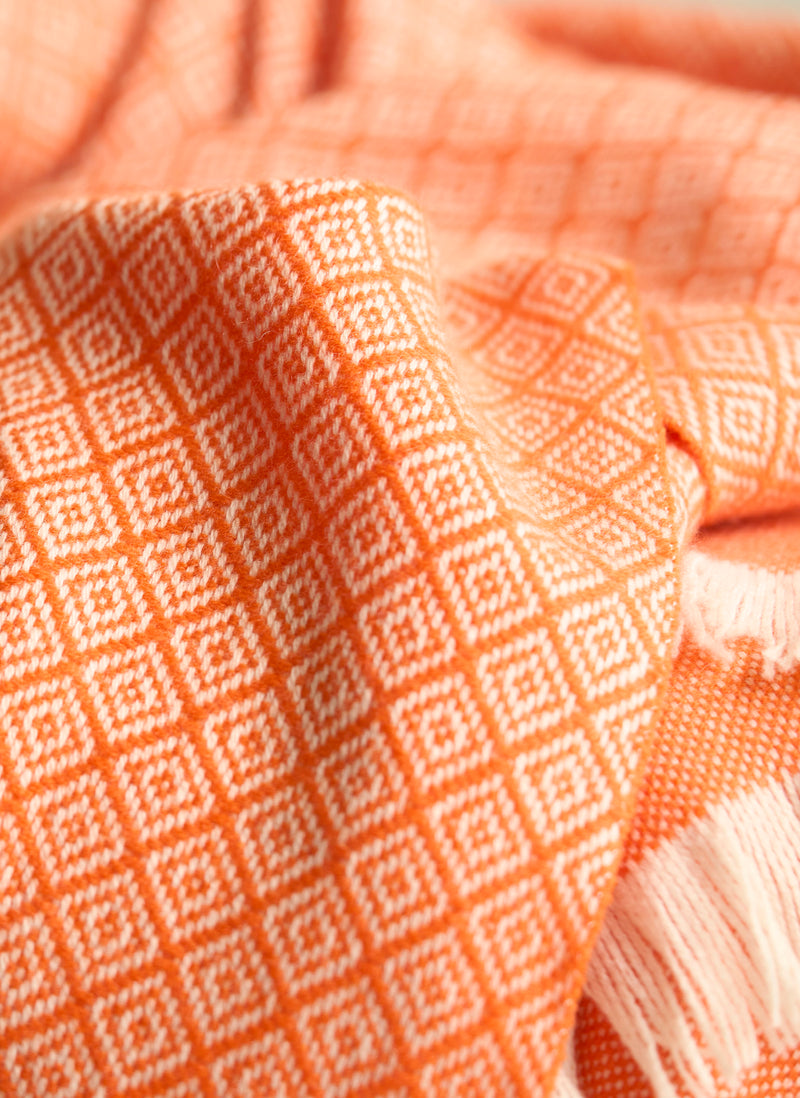 100% Cashmere Prato Throw with Fringe in Vivid Orange