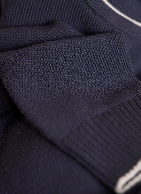 Men's Tollegno Merino Wool Crew Neck Sweater in Navy