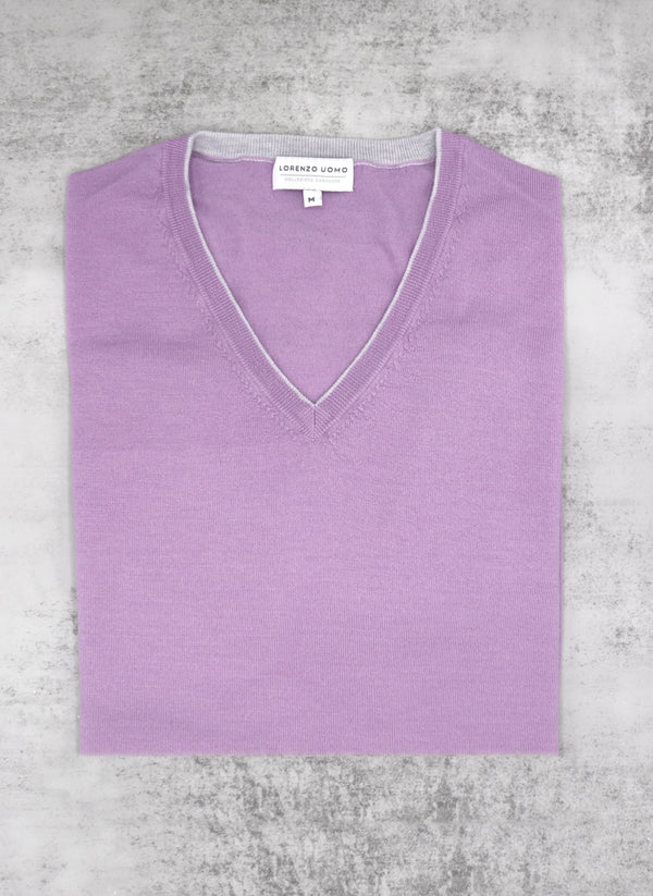 Men's St. Barths Contrast V-Neck Cashmere Sweater in Lavender