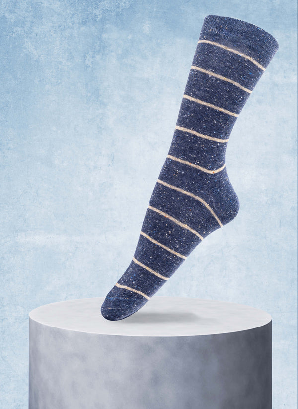 Women's Stripe Silk Blend Sock in Dark Blue