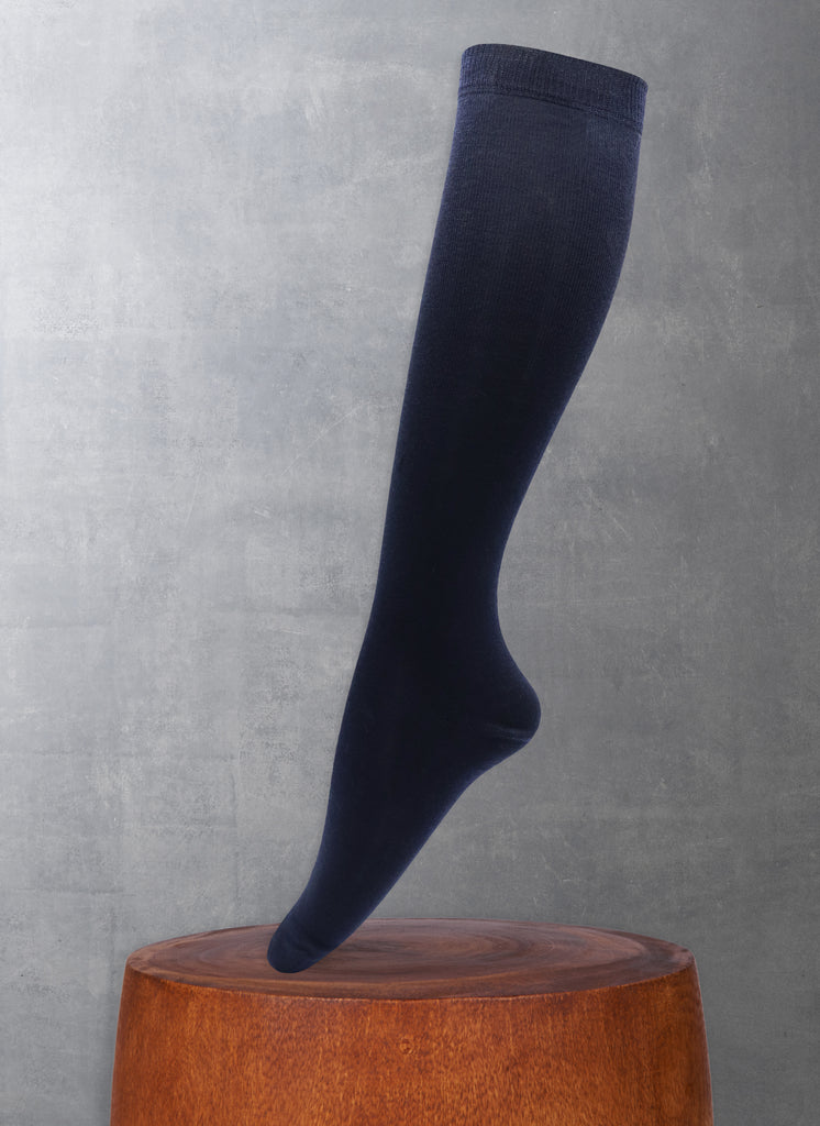 Womens navy knee top high socks