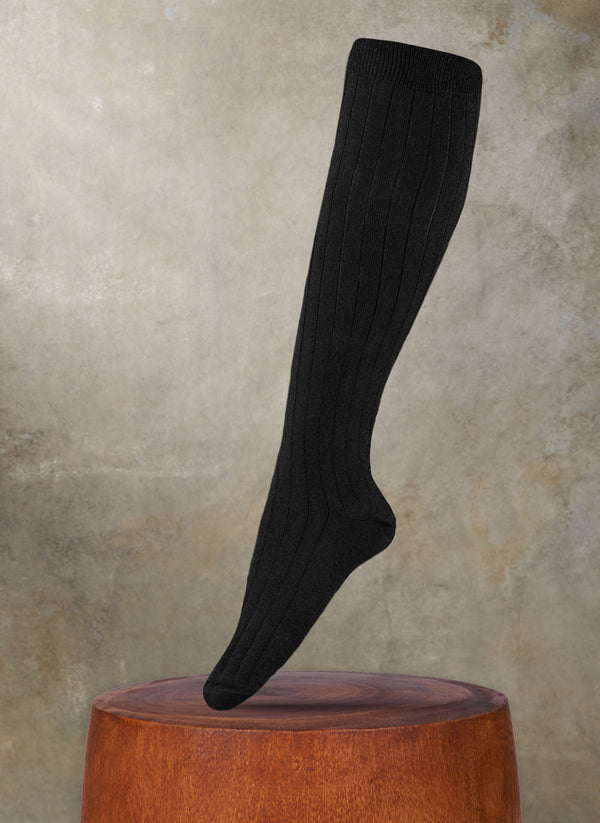 Women's 100% Cashmere Rib Knee High Sock in Black