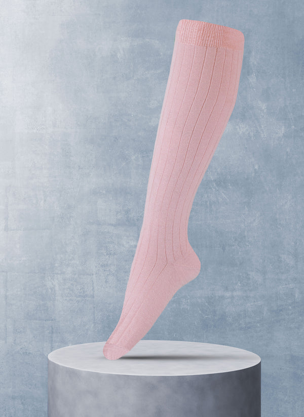 Women's 100% Cashmere Rib Knee High Sock in Light Pink