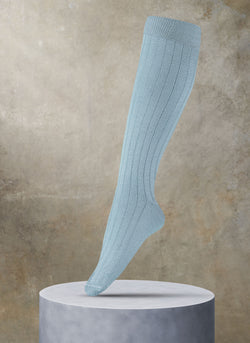 Women's 100% Cashmere Rib Knee High Sock in Seafoam