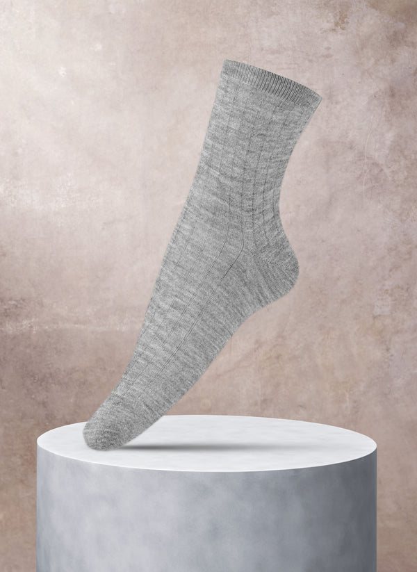 Women's 100% Cashmere Rib Sock in Heather Light Grey