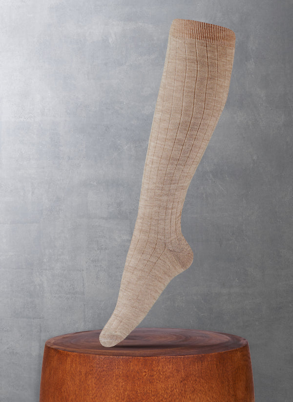 Women's 100% Cashmere Rib Knee High Sock in Heather Taupe