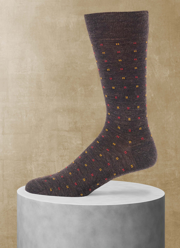 Merino Wool Small Square Dotted Sock in Brown