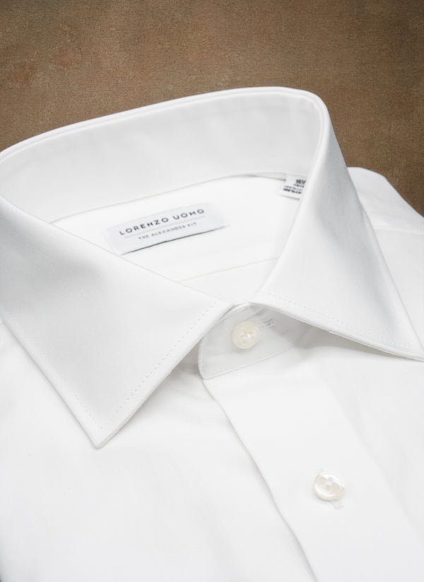 Collar detail of Alexander in White Nano Grid Textured French Cuff Shirt 
