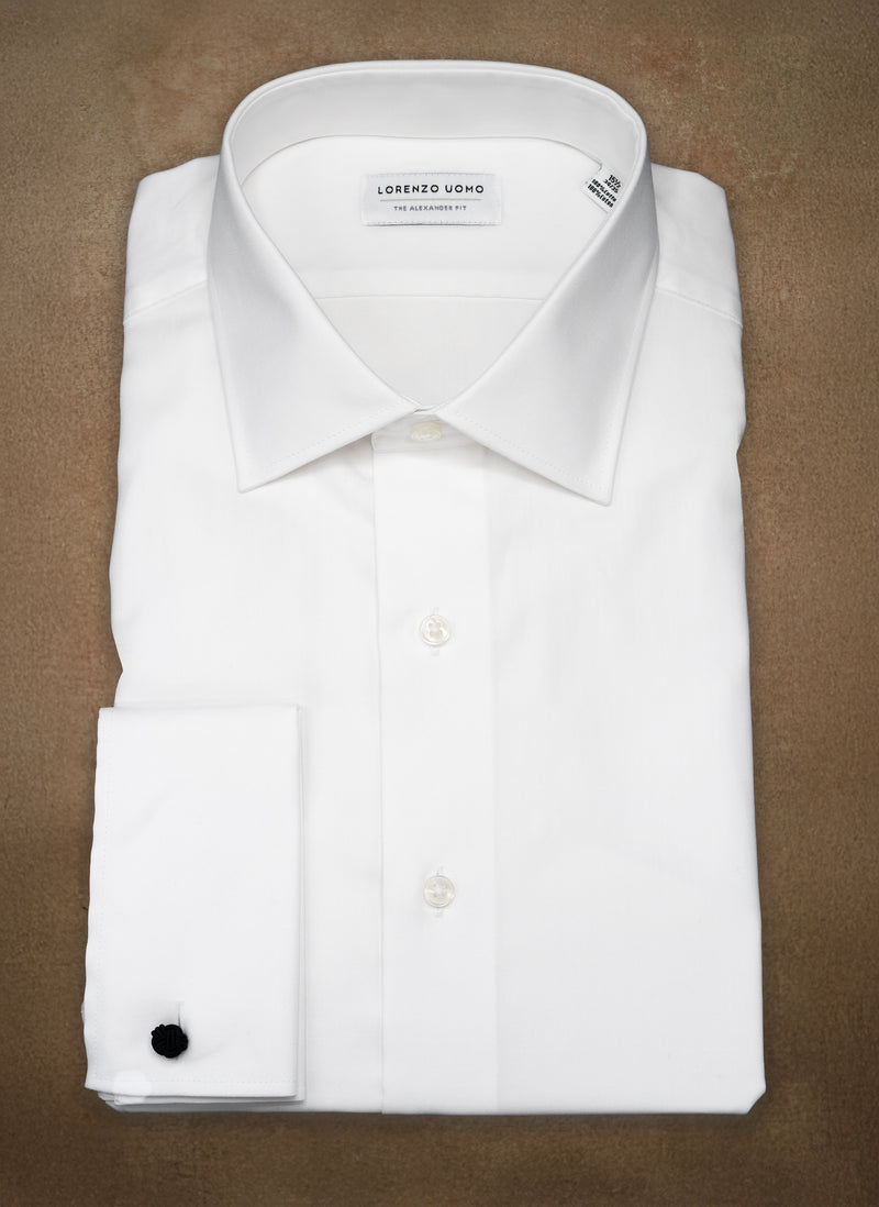 Alexander in White Nano Grid Textured French Cuff Shirt